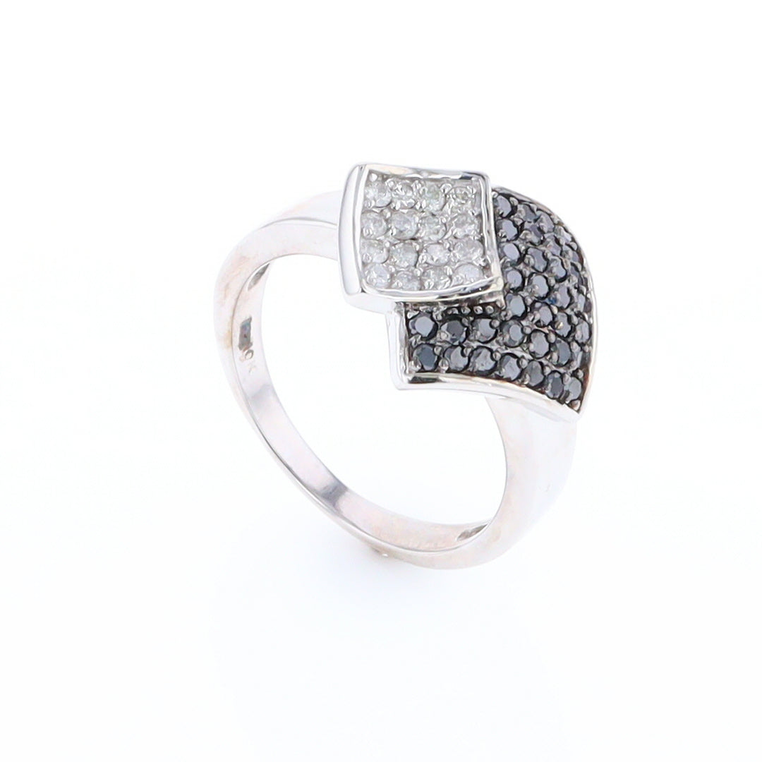 Double Pavé Black and White Diamond Ring