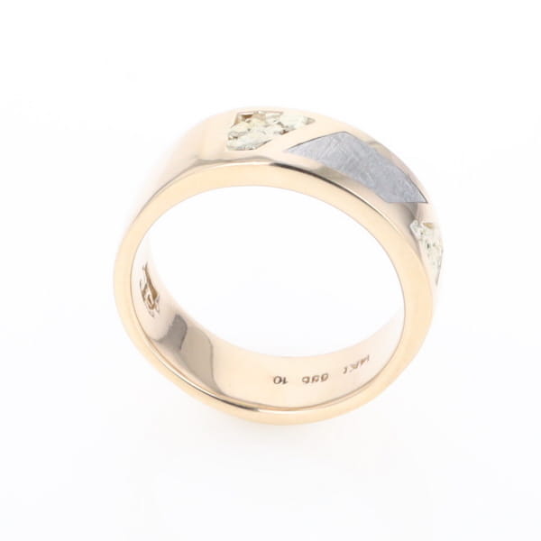Meteorite Ring, Center Inlaid & Natural Nugget Sides