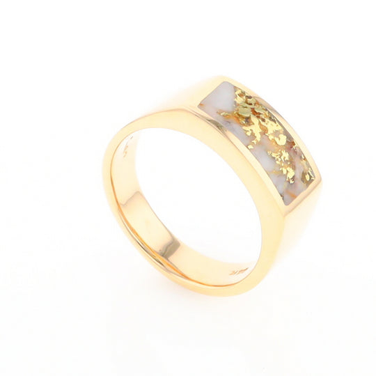 Gold Quartz Ring Rectangle Inlaid Design