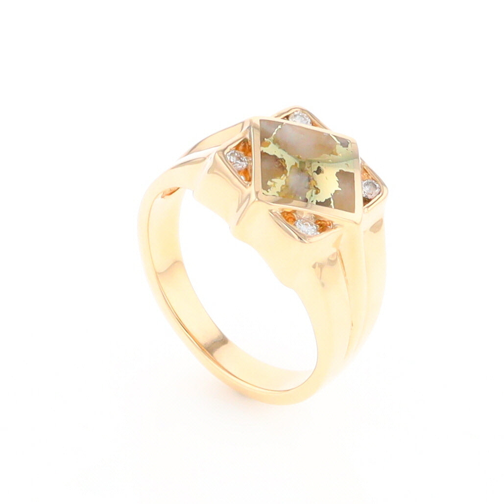 Gold Quartz Mens Ring with Diamond Accents