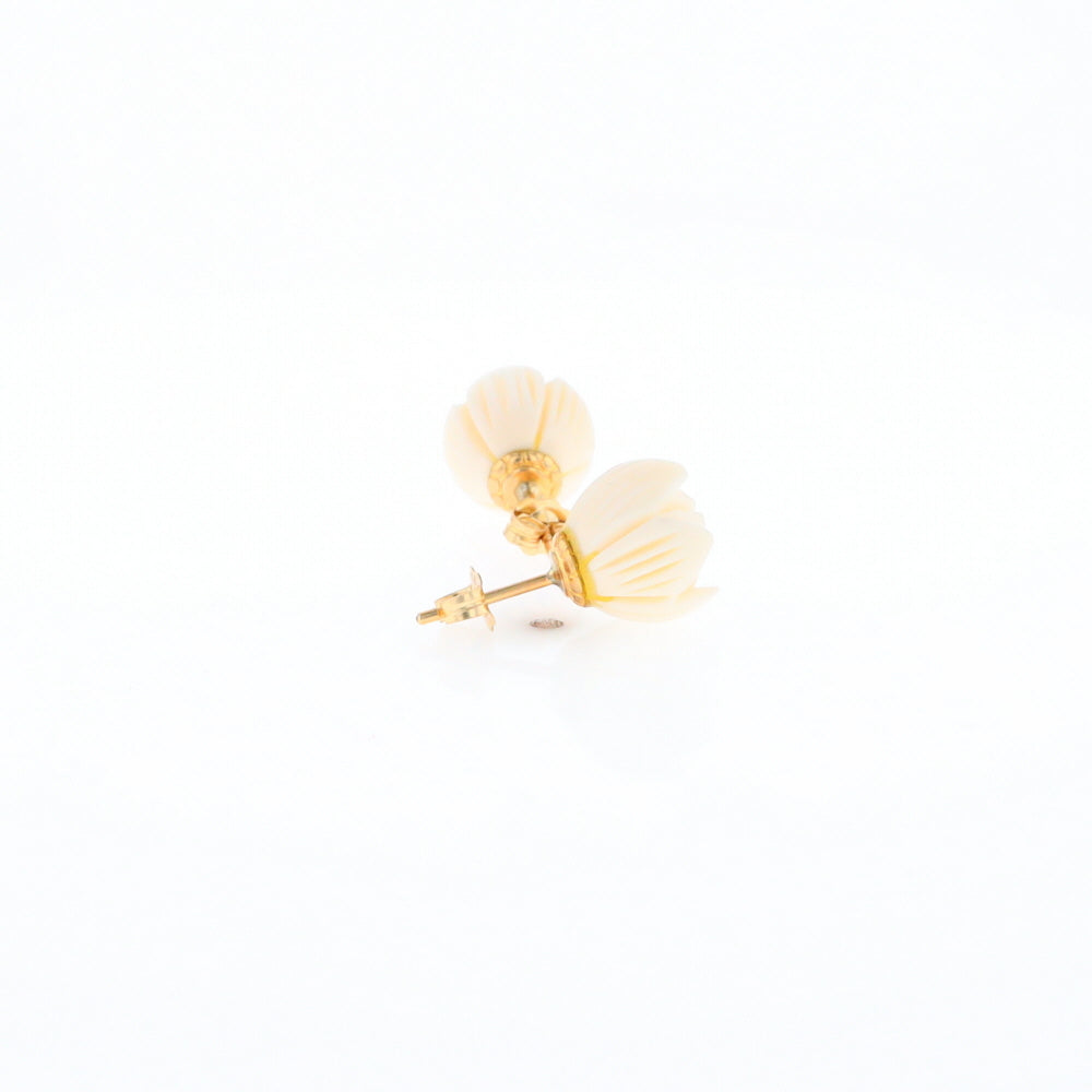 Carved Ivory Flower Stud Earrings