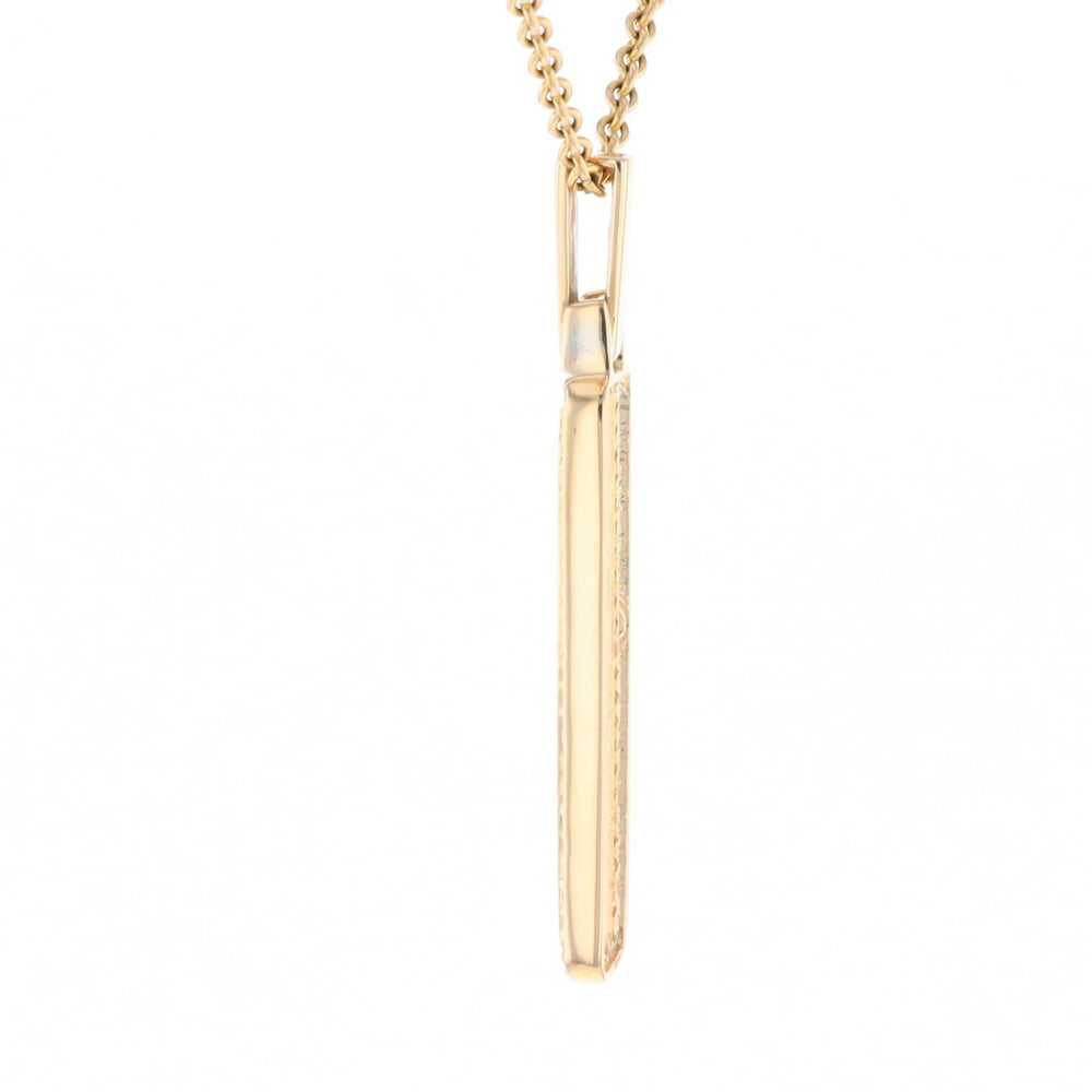 Gold Quartz Necklace, Rectangle Inlaid, .27ctw Diamond Halo Pendant