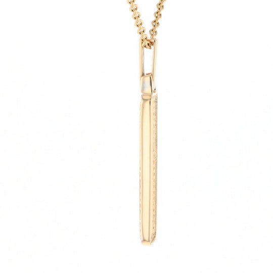 Gold Quartz Necklace, Rectangle Inlaid, .27ctw Diamond Halo Pendant