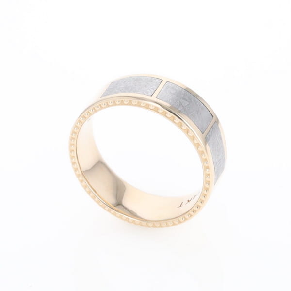 3 Section Men's Meteorite  Milgrain Topped Ring