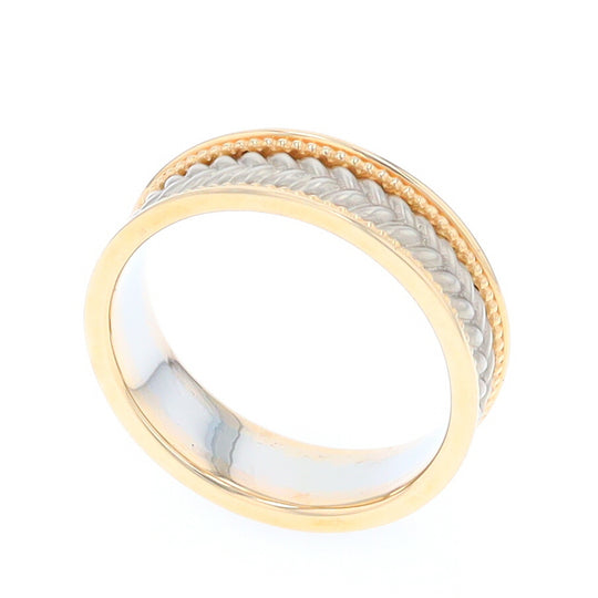 Braided White and Yellow Gold Men's Ring