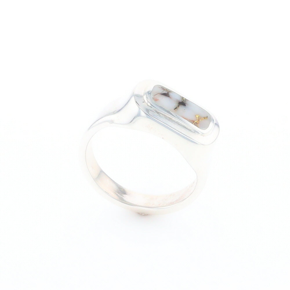 Sterling Silver Gold Quartz Inlaid Rectangular Ring - G3