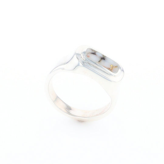 Sterling Silver Gold Quartz Inlaid Rectangular Ring - G3