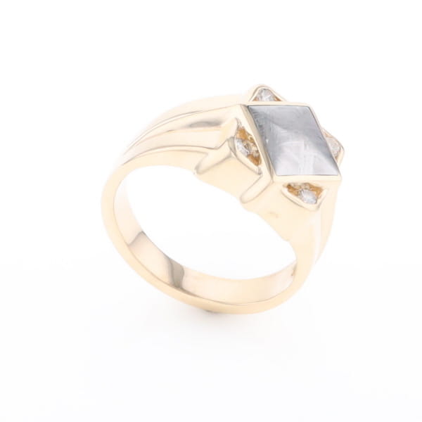 Natural Meteorite ring diamond shape inlaid design with .16ctw round diamonds