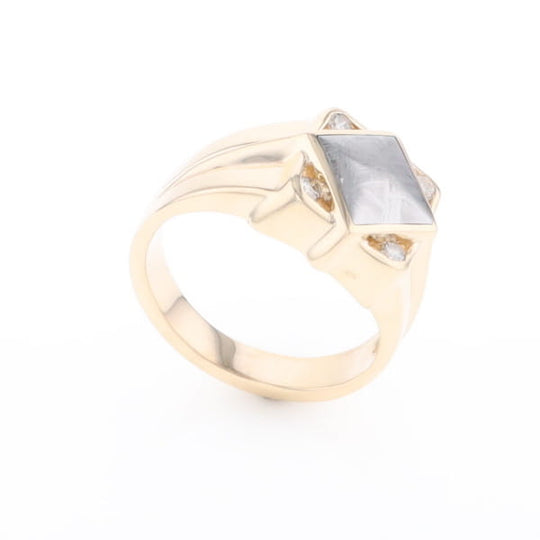 Natural Meteorite ring diamond shape inlaid design with .16ctw round diamonds