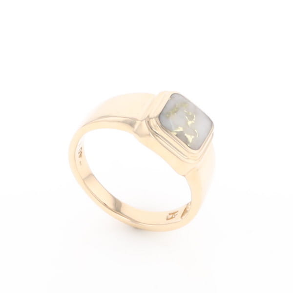 Gold Quartz Ring Square Inlaid Design