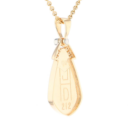 Gold Quartz Necklace Pear Shape Inlaid Pendant with .15ctw Diamonds