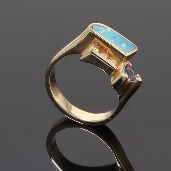 Opal Rings Geometric Inlaid with Tanzanite and .08ctw Round Diamonds