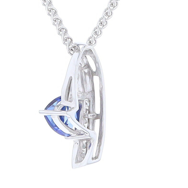 Synthetic Sapphire White Gold Ribbon Pendant with Diamond Accents