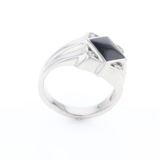 Natural onyx ring diamond shape inlaid design with .16ctw round diamonds