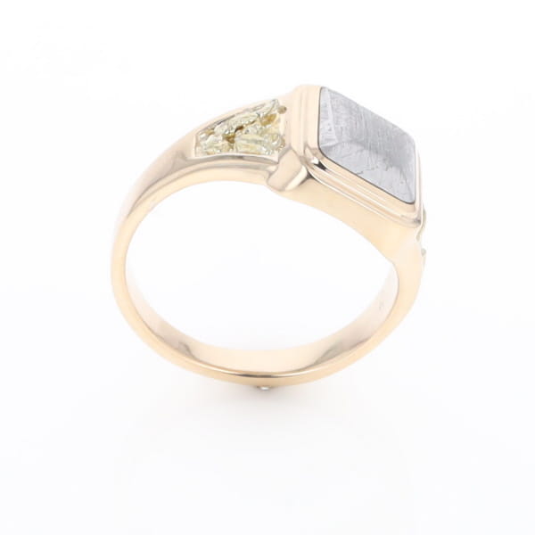 Meteorite Ring Square Inlaid Center Design with Natural Nugget Sides