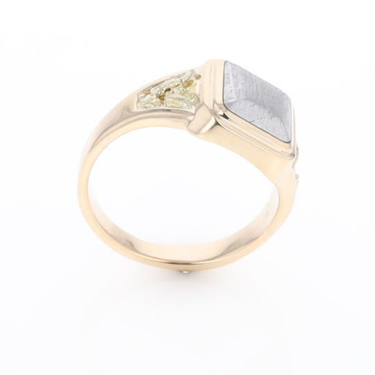 Meteorite Ring Square Inlaid Center Design with Natural Nugget Sides