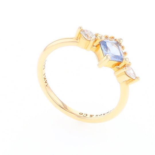 Princess Cut Ceylon Sapphire with Diamond Bottom Edge