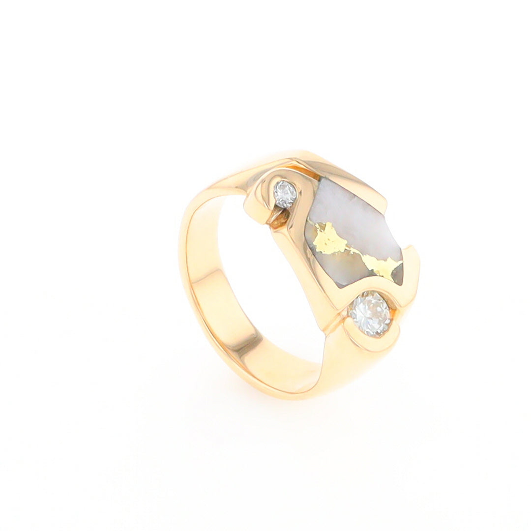 Gold Quartz Ring Geometric Shape Inlaid with 0.30ctw Round Diamonds