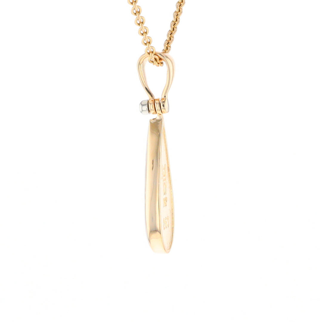 Gold Quartz Necklace Tear Drop Inlaid Pendant with .02ct Diamond