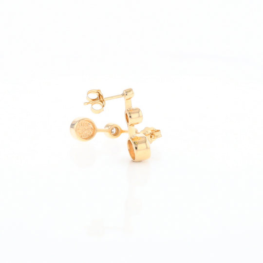 Gold Quartz Round Inlay with Diamond Accents Stud Earrings G2