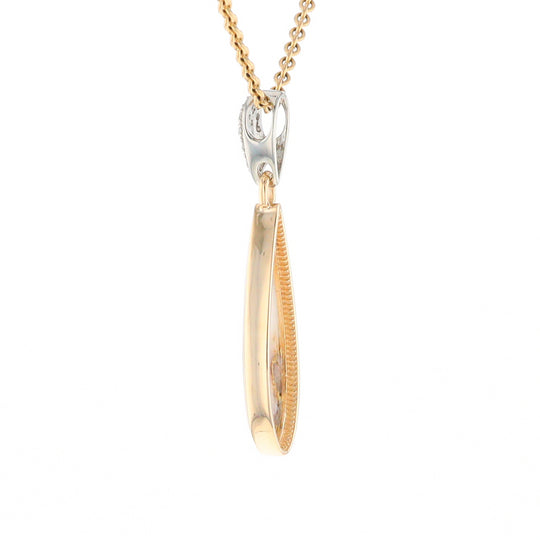 Gold Quartz Necklace, Tear Drop Inlaid Design with .11ctw Diamond Pave Pendant