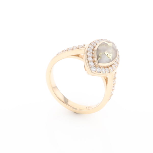 Marquise Gold Quartz Inlaid Ring with 0.65ctw Diamond Halo