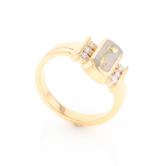 Gold Quartz Ring Oval Inlaid Design with .24ctw Round Diamonds