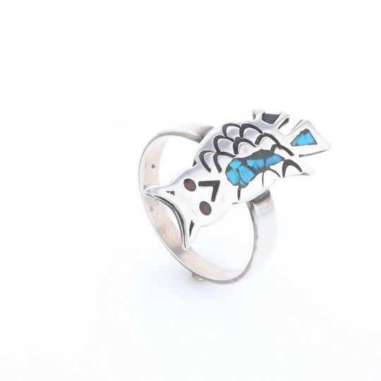 Crushed Coral & Turquoise Owl Ring