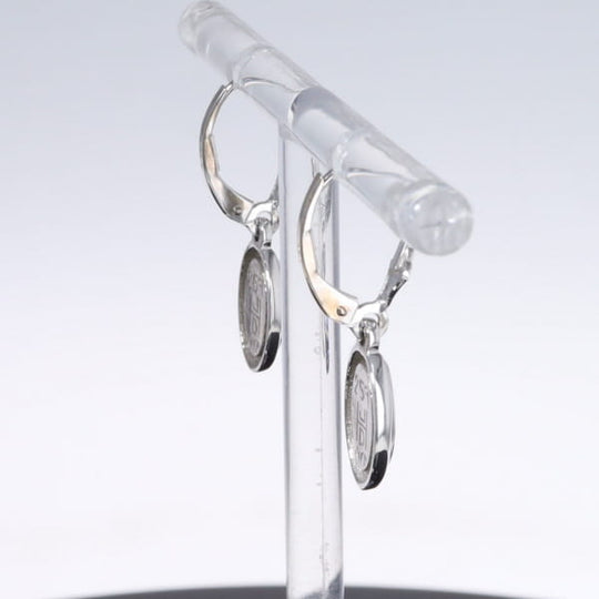Opal Earrings Oval Inlaid Design Lever Backs