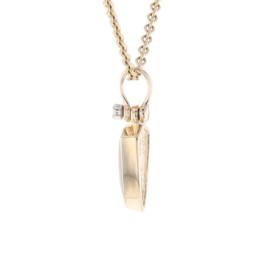 Gold Quartz Pendant Shield Shape Inlaid Pendant with .02ct Diamond