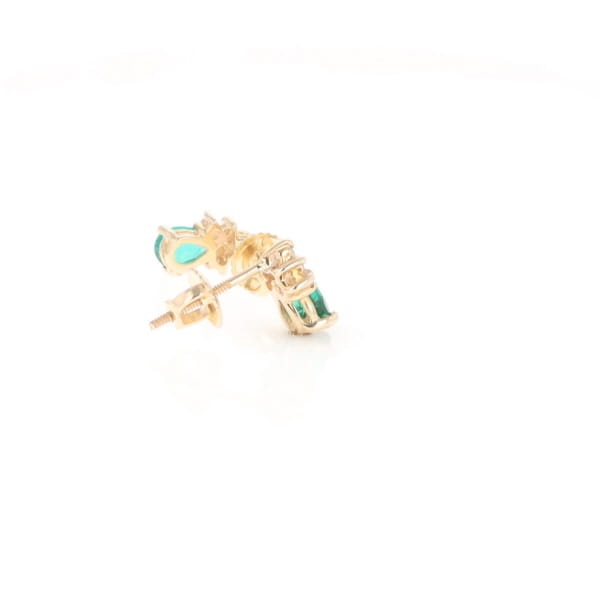 Synthetic Emerald Pear Shaped Earrings with Diamond Accents