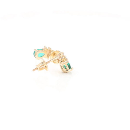 Synthetic Emerald Pear Shaped Earrings with Diamond Accents