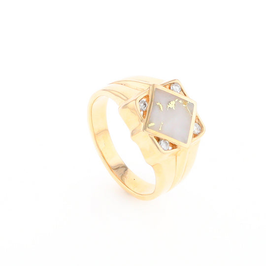 Gold Quartz Mens Ring with Diamond Accents