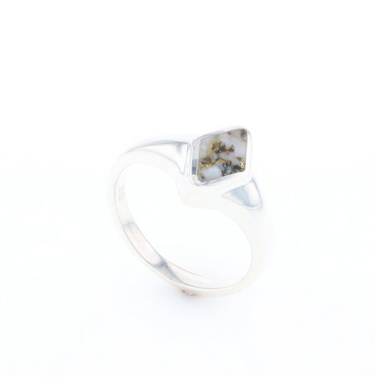 Sterling Silver Gold Quartz Inlaid Diamond Shaped Ring - G3