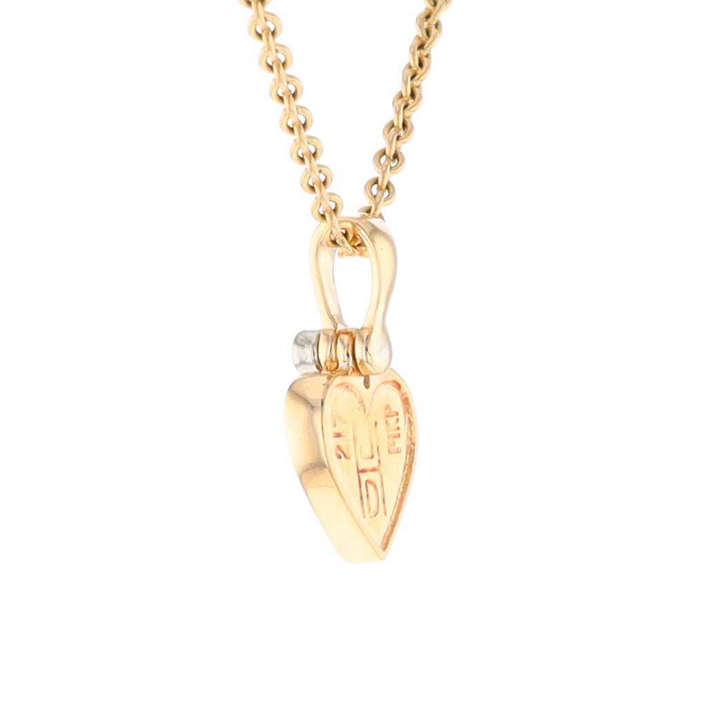 Gold Quartz Necklace Heart Inlaid Design Pendant with .02ct Diamond