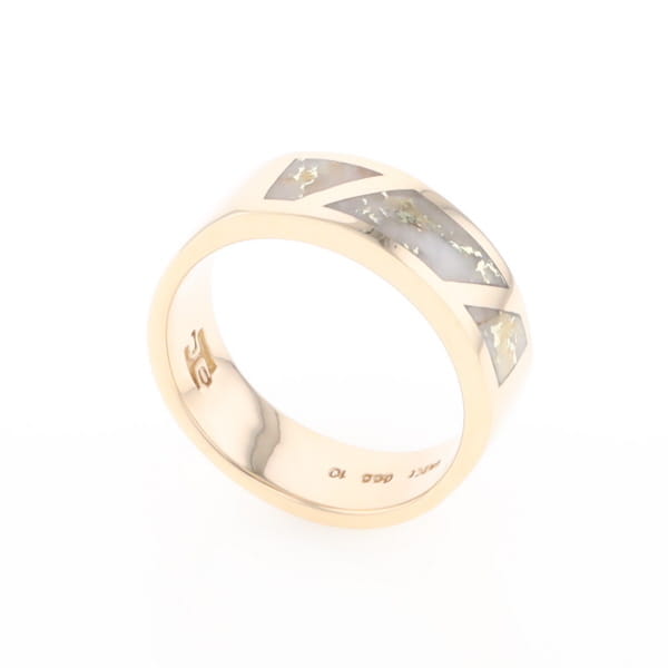 Gold Quartz Ring, 3 Section Inlaid Design