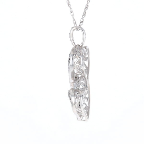 Blue and White Diamond Double Open Heart Pendant with 16" Singapore Chain
