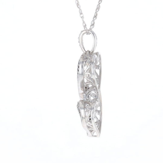 Blue and White Diamond Double Open Heart Pendant with 16" Singapore Chain