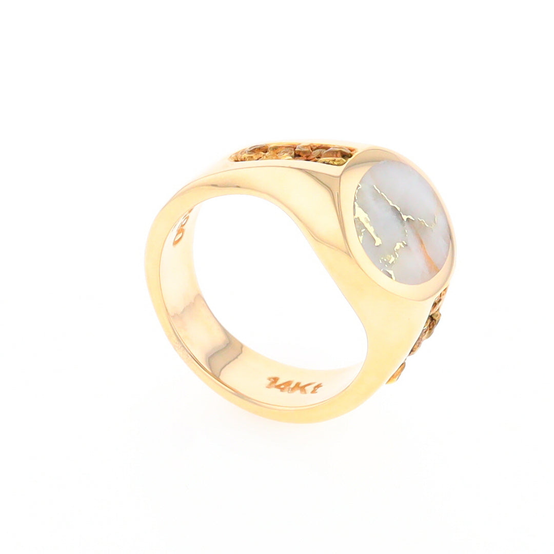 Oval Gold Quartz Inlaid Ring with Natural Gold Nuggets G2 Quality