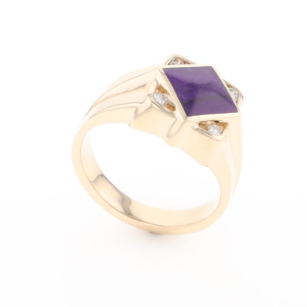 Natural Sugilite ring diamond shape inlaid design with .16ctw round diamonds