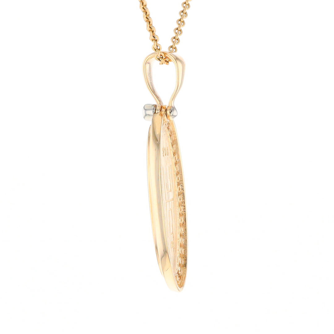 Gold Quartz Necklace .54ctw Halo Diamond Oval Inlaid Pendant