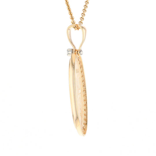 Gold Quartz Necklace .54ctw Halo Diamond Oval Inlaid Pendant