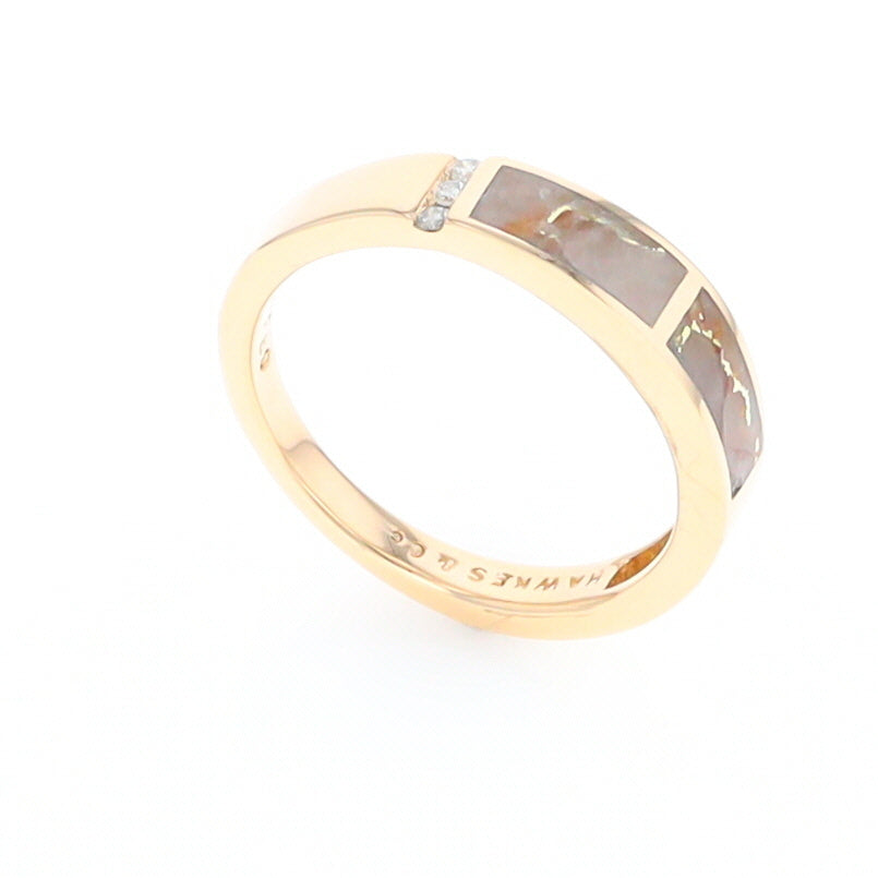 Gold Quartz Ring Double Inlaid Design with .03ctw Round Diamonds