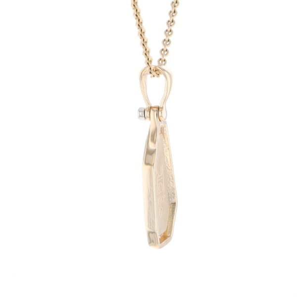 Gold Quartz Necklace .02ct Diamond Geometric Inlaid Design Pendant