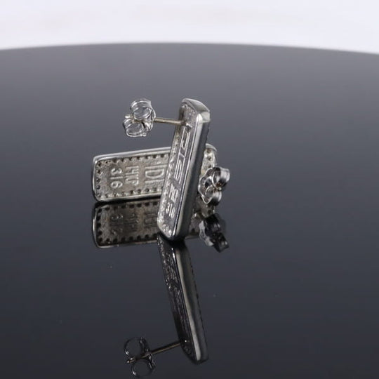 Opal Earrings Rectangle Inlaid with .50ctw Round Diamond Halo Studs