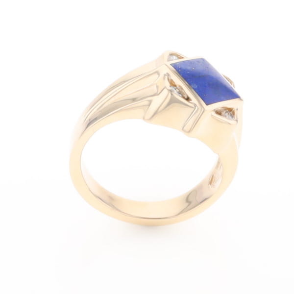 Natural Lapis ring diamond shape inlaid design with .16ctw round diamonds