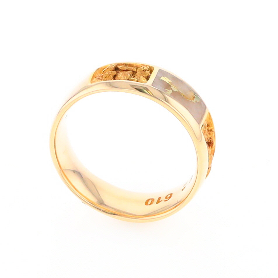 Gold Quartz Ring Rectangle Inlaid with Natural Nugget Sides