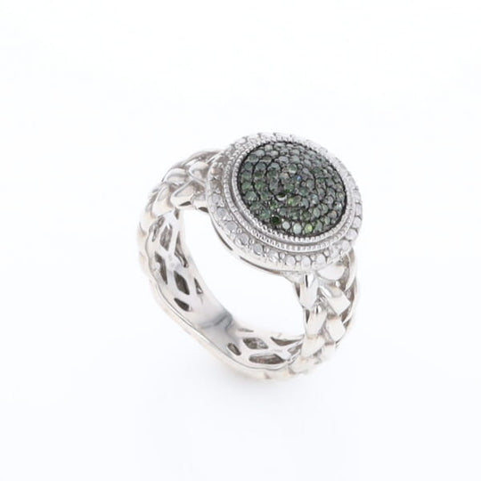 Green Diamond Braided Cluster Ring