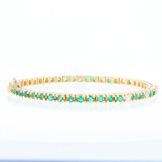 14Kt Yellow Gold Emeralds & Diamond Accent Tennis Bracelet