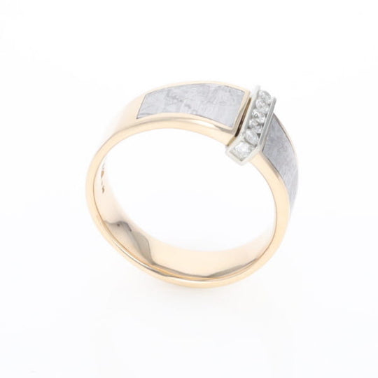 Meteorite Ring Double Sided Inlaid with .19ctw Round Diamonds